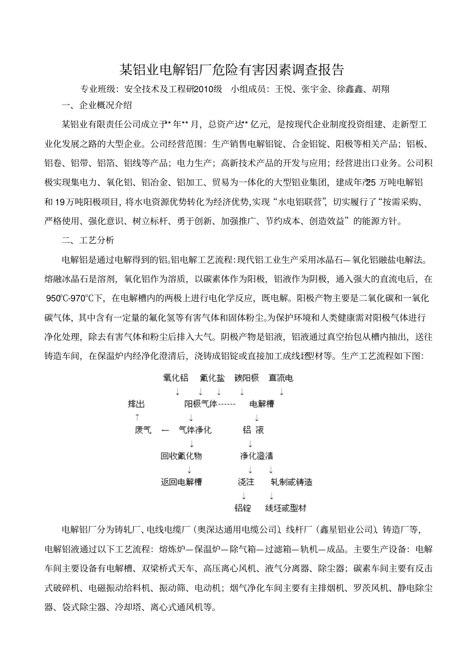 某铝业电解铝厂危险有害因素调查报告资料_第1页