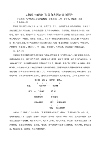 某铝业电解铝厂危险有害因素调查报告资料