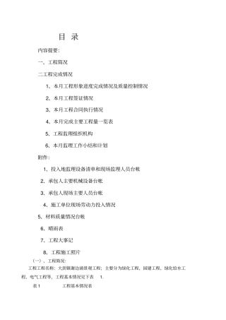 某镇景观工程监理月报