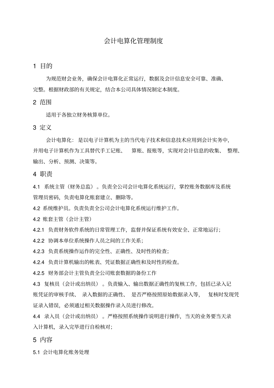 某集团控股公司财务部会计电算化管理制度_第1页