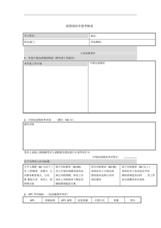 某集团高管岗位年考核表