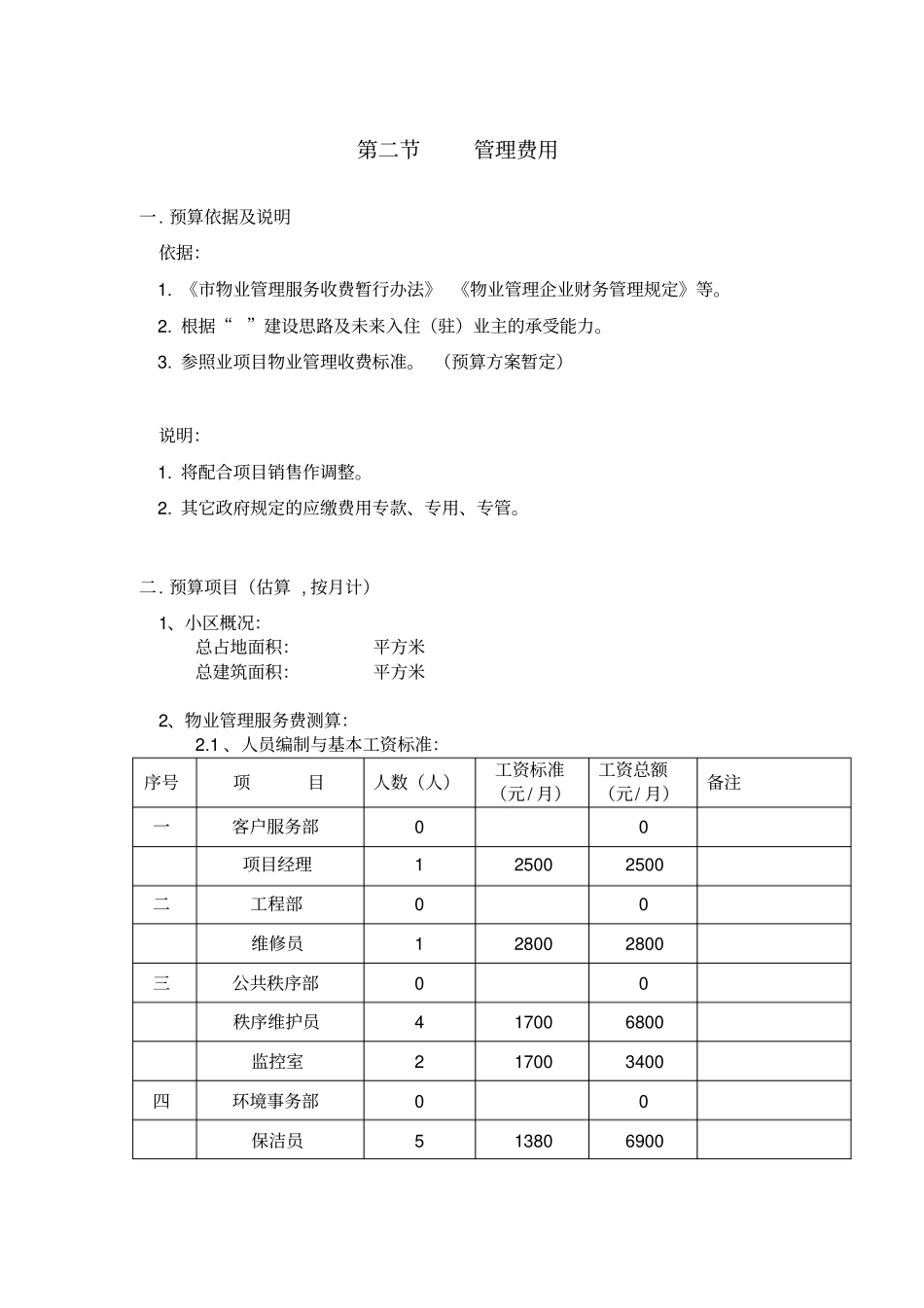 某项目物业费用测算_第1页
