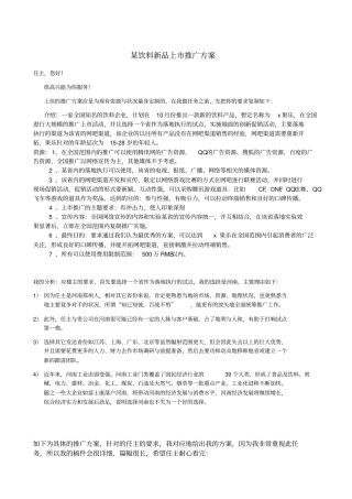 某饮料新品上推广方案