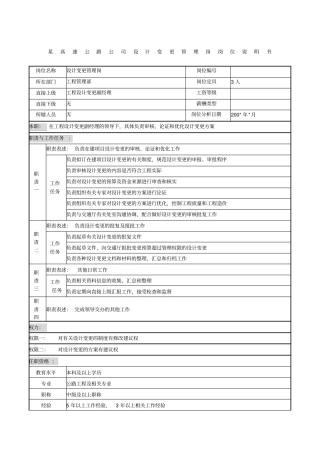 某高速公路公司设计变更管理岗岗位说明书