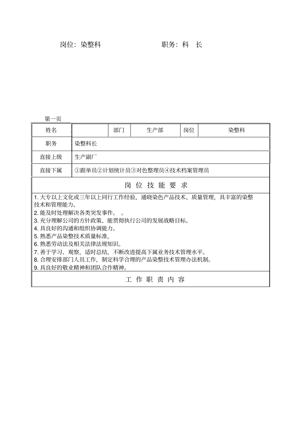 染整科长岗位职务说明书_第2页