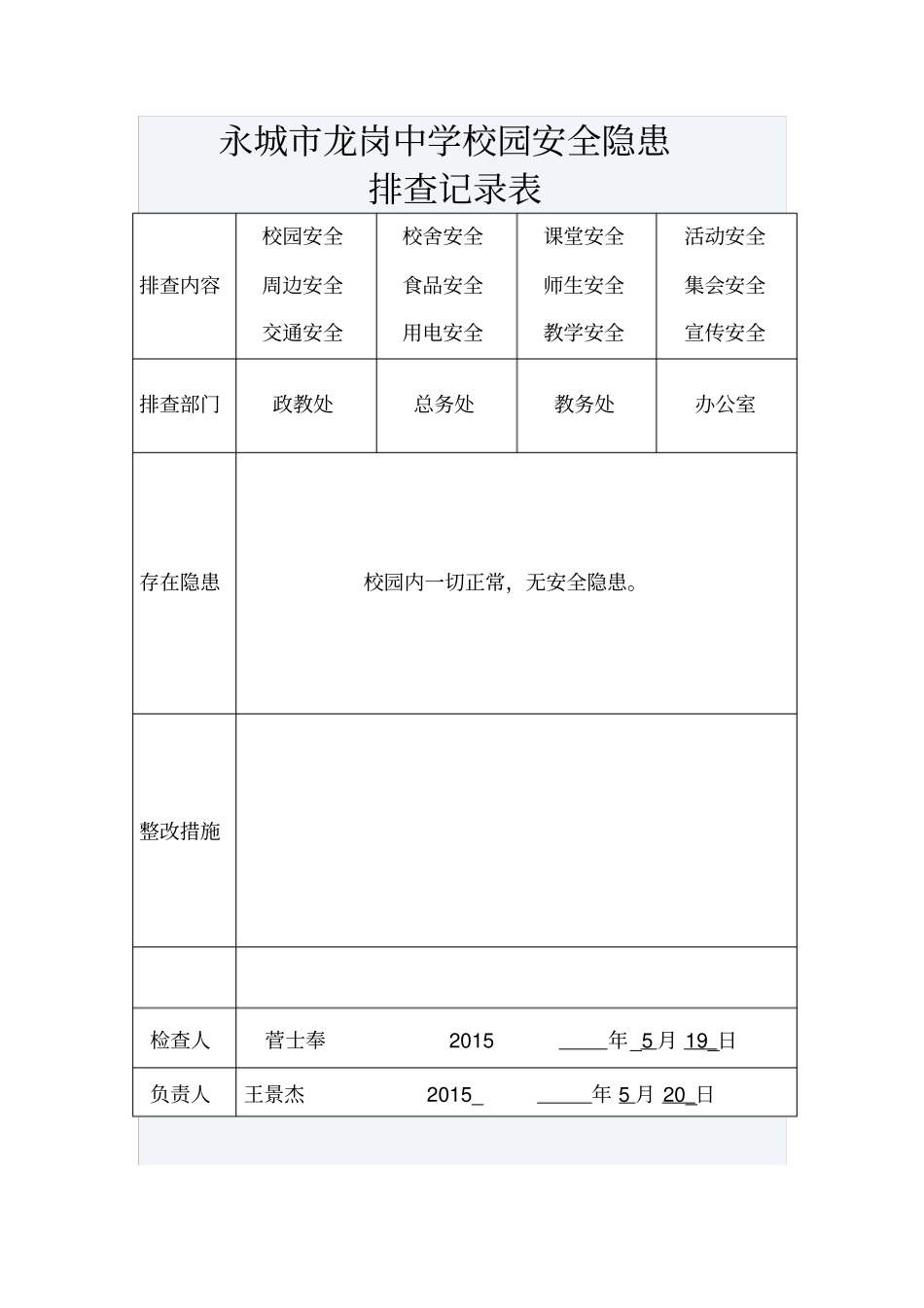 校园安全隐患排查记录表_第3页