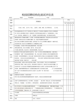 校园招聘结构化面试评价表