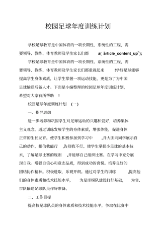 校园足球年训练计划