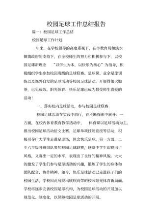 校园足球工作总结报告