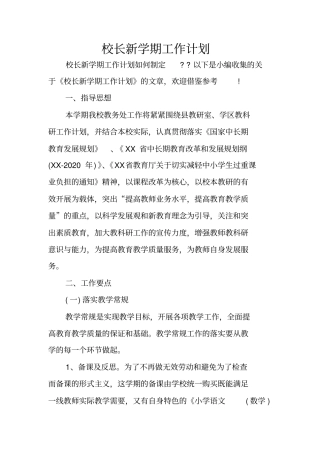校长新学期工作计划