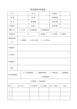 样品制作申请单
