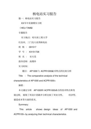 核电站实习报告