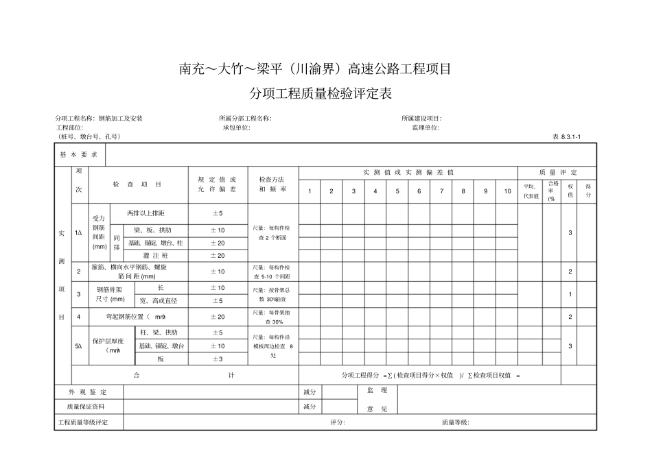 桥梁分项工程质量检验评定表_第3页