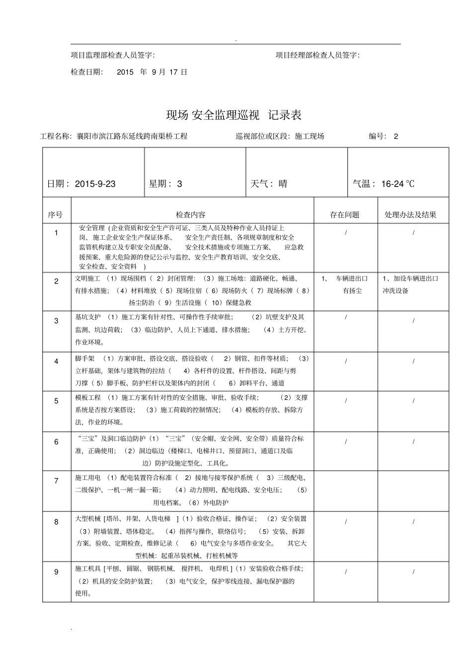 桥梁工程现场安全监理巡视记录表_第2页