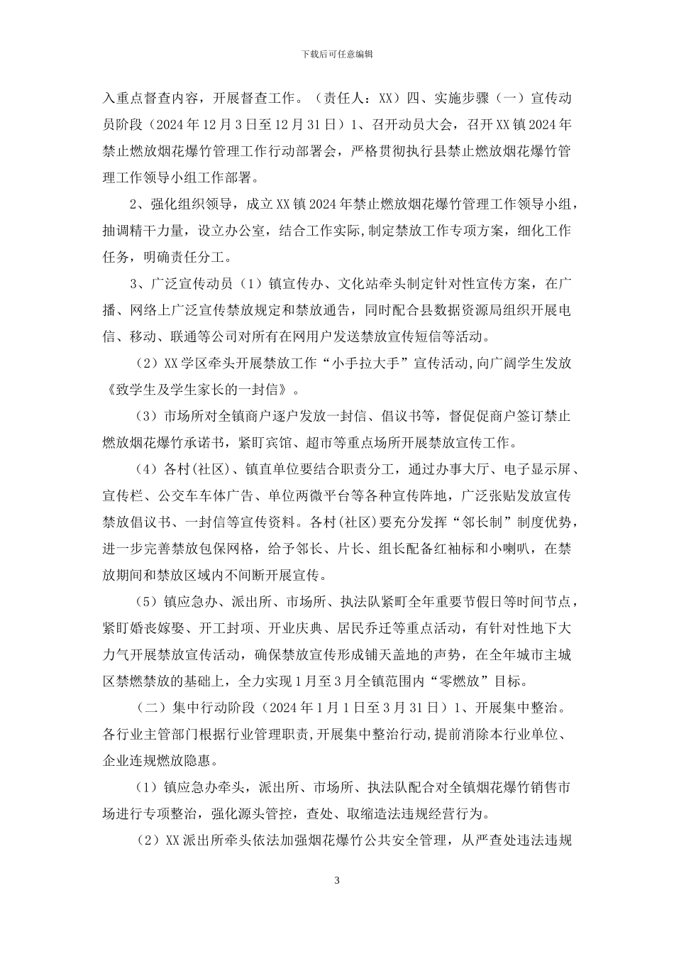 XX镇2024年禁止燃放烟花爆竹管理工作行动方案_第3页