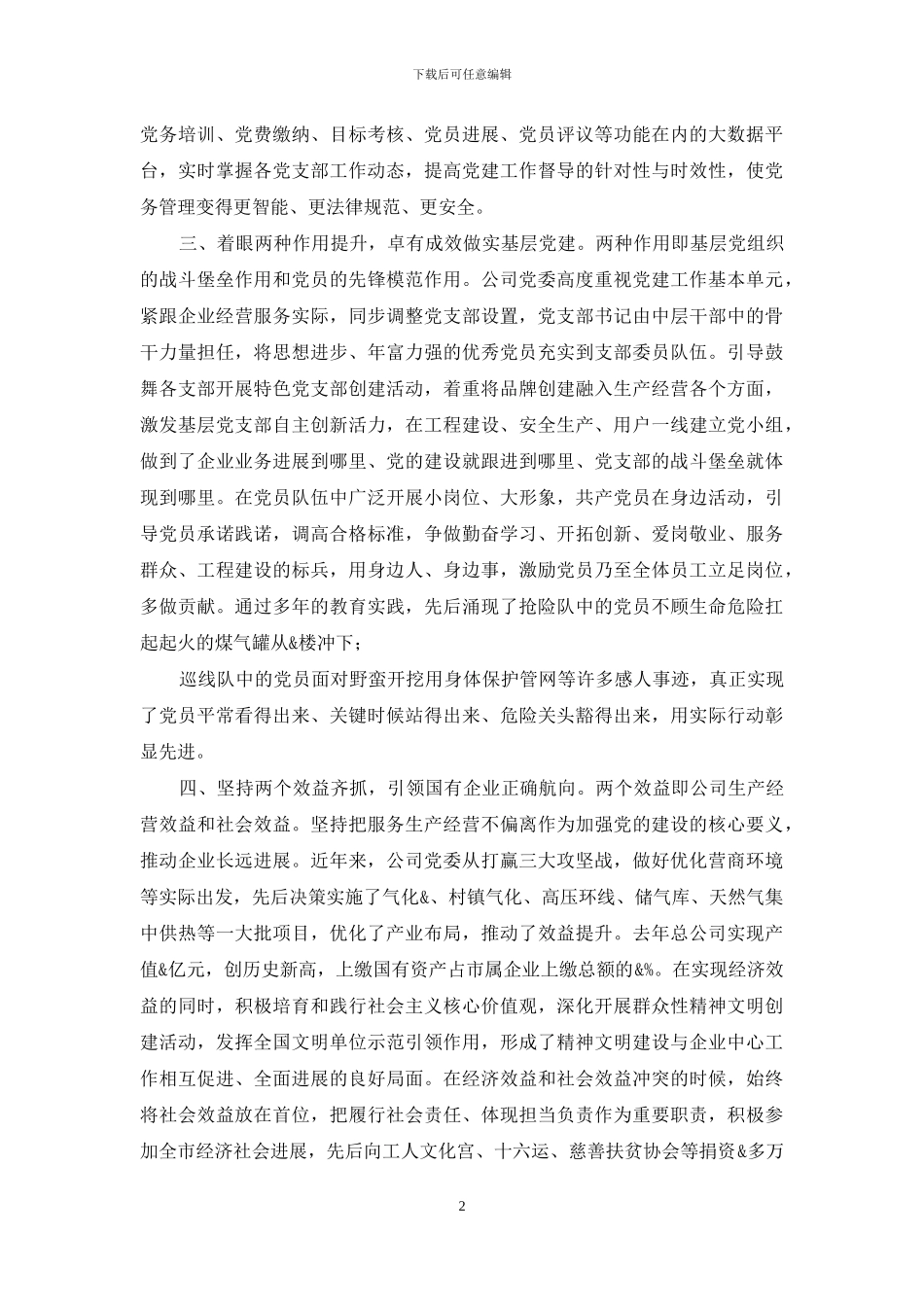 X市总公司2024年党委经验交流材料_第2页