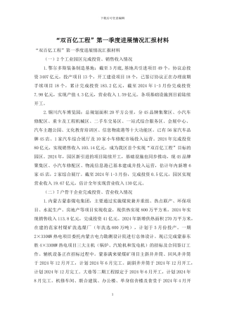 “双百亿工程”第一季度进展情况汇报材料