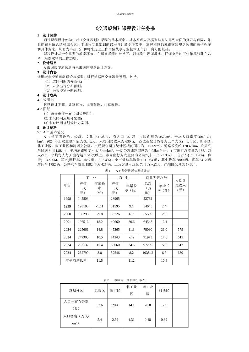 《交通规划》课程设计任务书_第2页