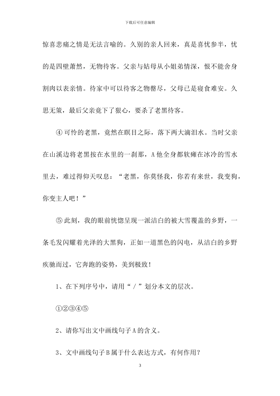 《怀念一条狗》阅读答案_第3页