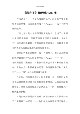 《风之王》读后感1200字