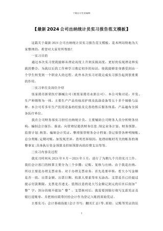 【最新2024公司出纳统计员实习报告范文模板】