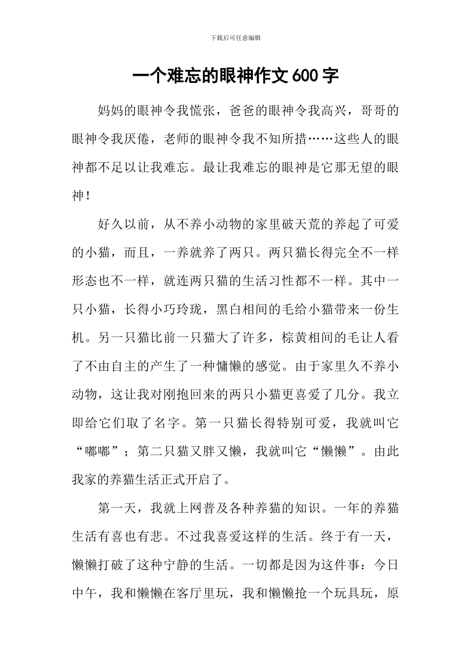 一个难忘的眼神作文600字-1_第1页