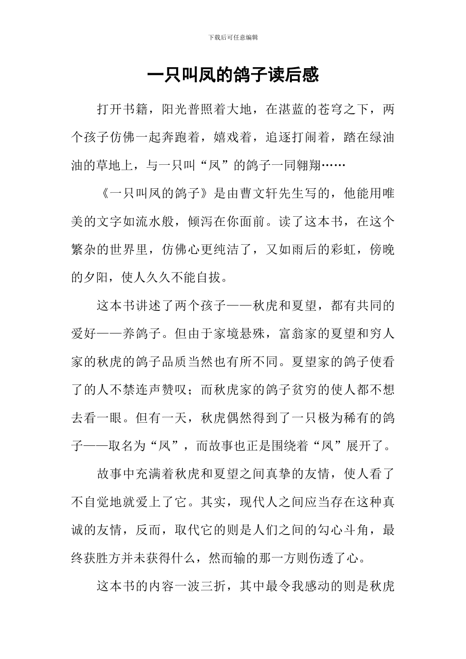 一只叫凤的鸽子读后感-1_第1页