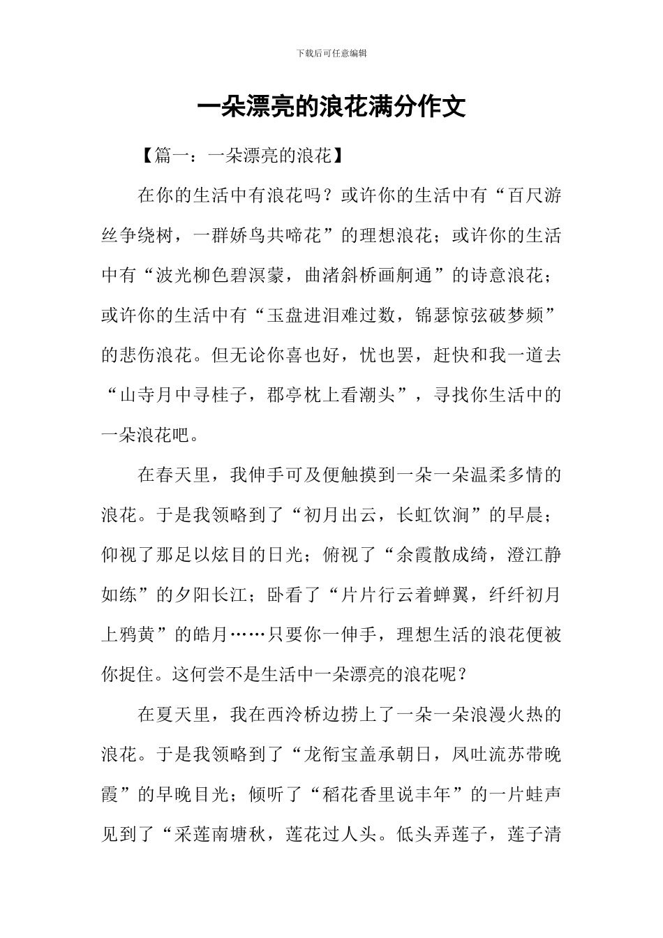 一朵美丽的浪花满分作文_第1页