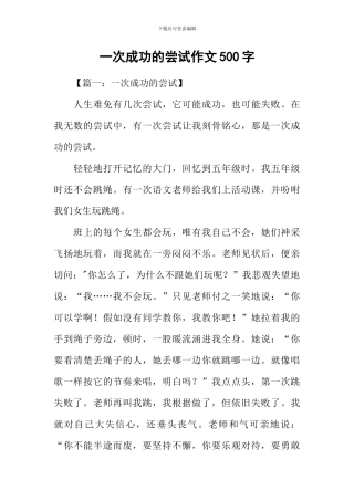 一次成功的尝试作文500字