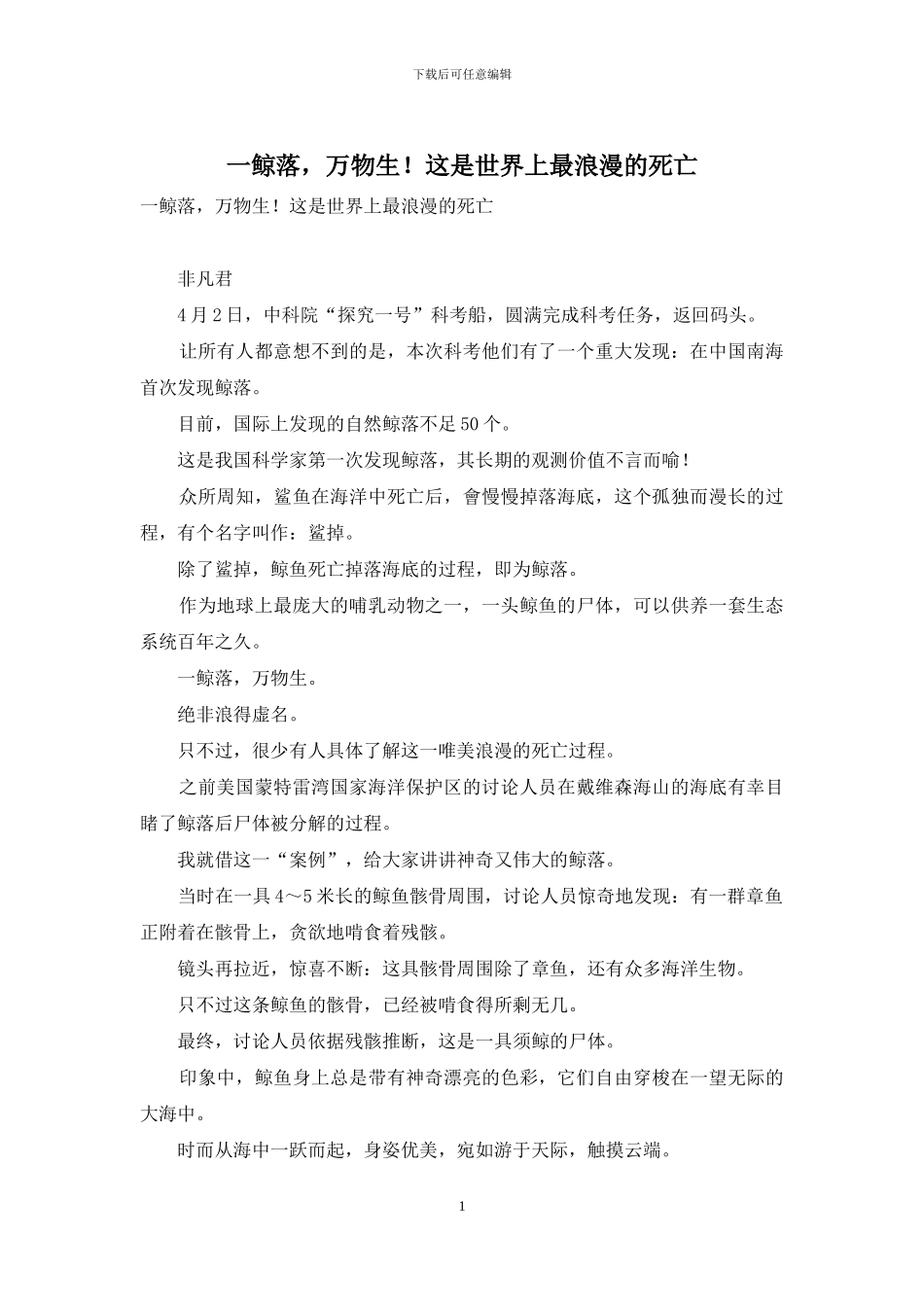 一鲸落-万物生!这是世界上最浪漫的死亡_第1页