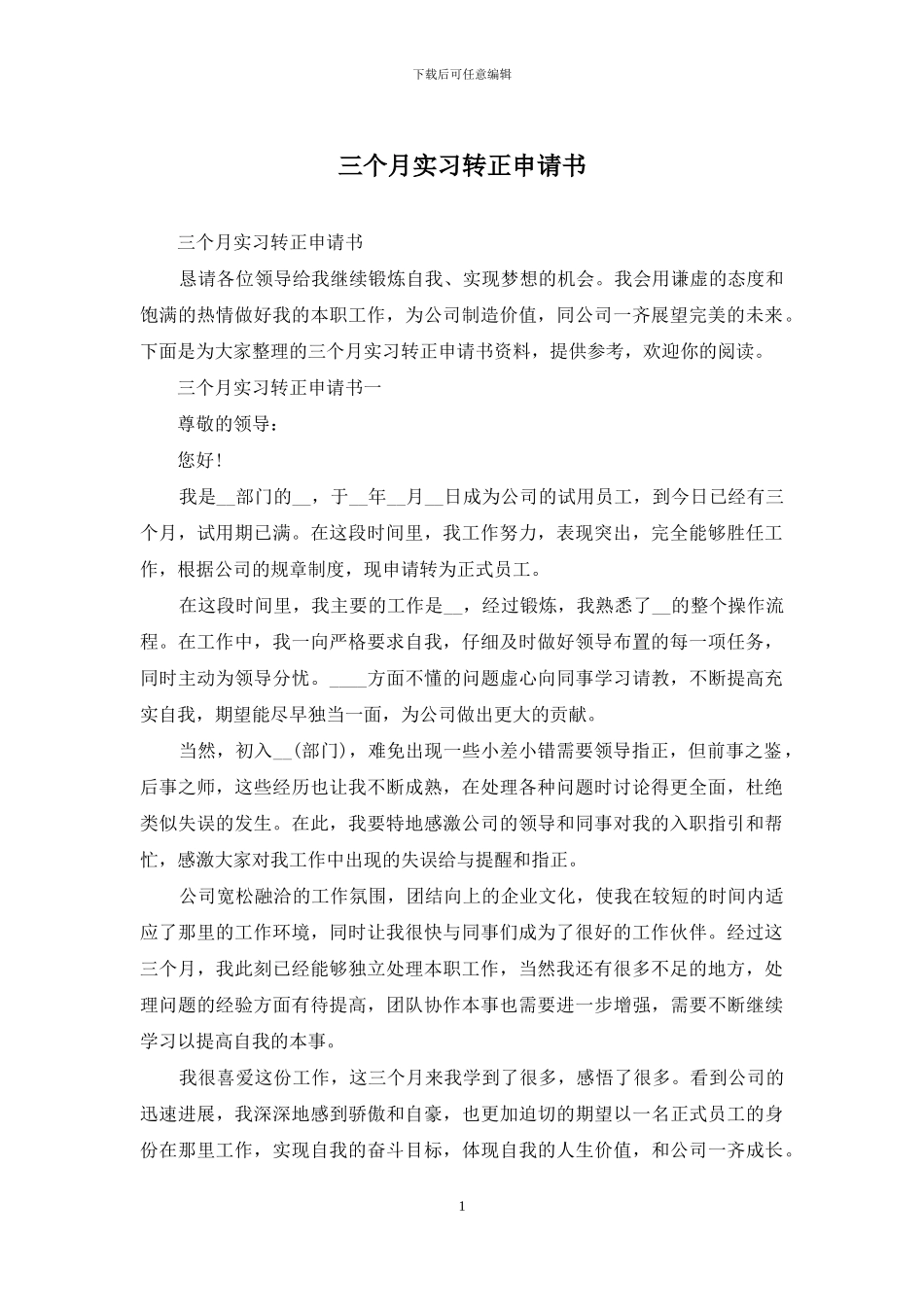 三个月实习转正申请书_第1页