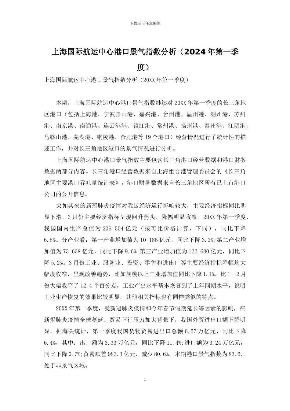 上海国际航运中心港口景气指数分析_第1页