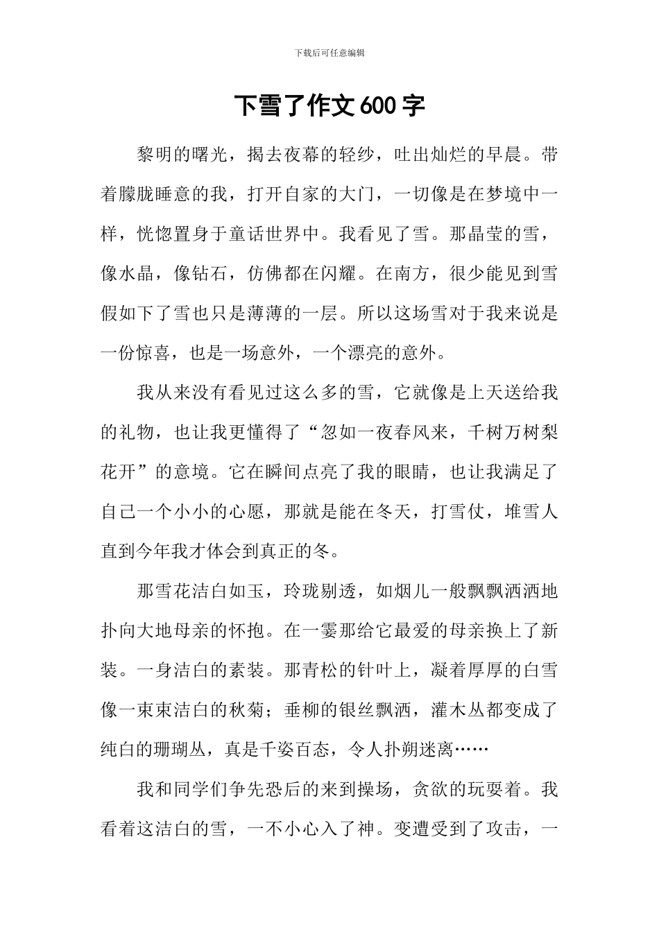 下雪了作文600字-3_第1页
