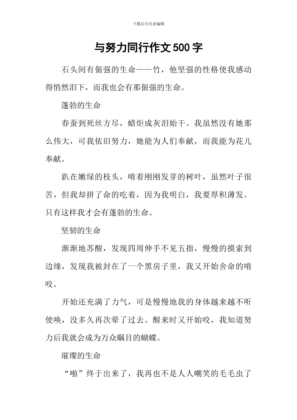 与努力同行作文500字_第1页