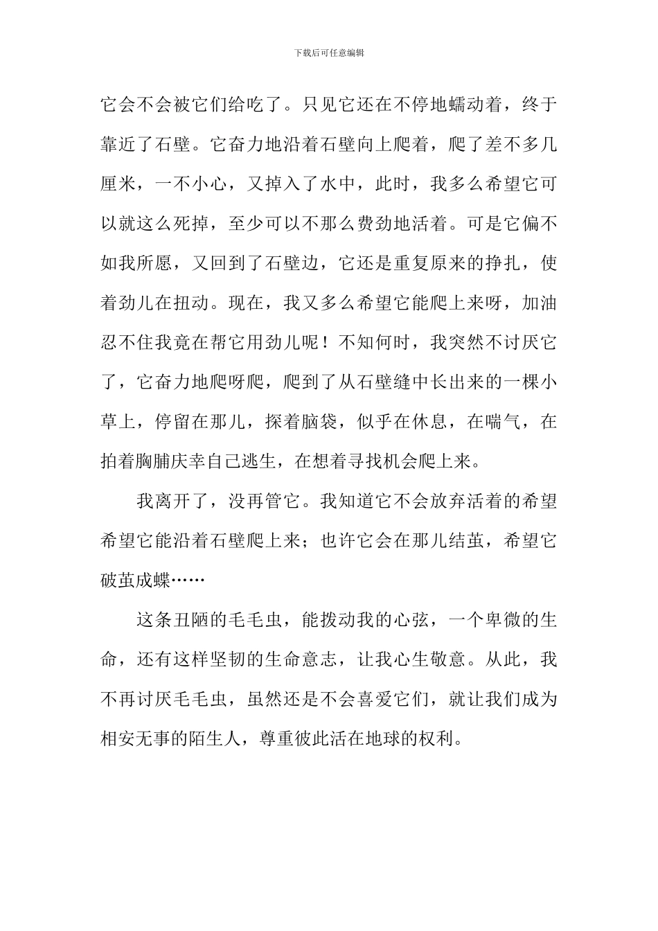 丑陋的毛毛虫拨动我的心弦作文800字_第2页