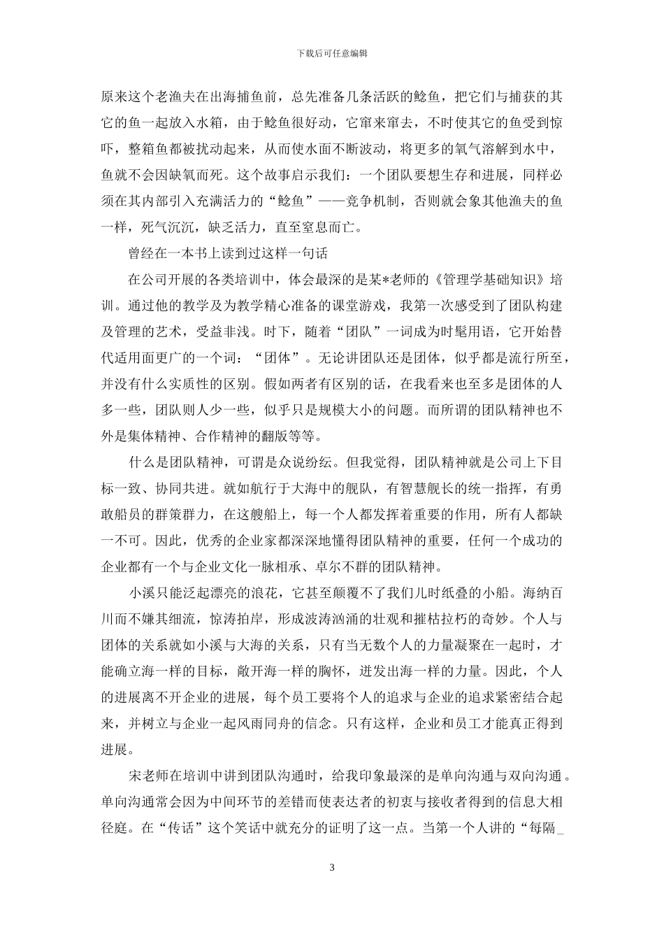 业绩心得-对公司培训的心得—不凡的业绩-源于非凡的团队精神_第3页