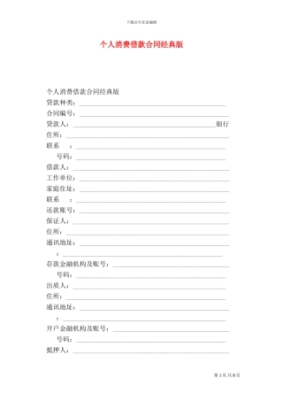 个人消费借款合同经典版