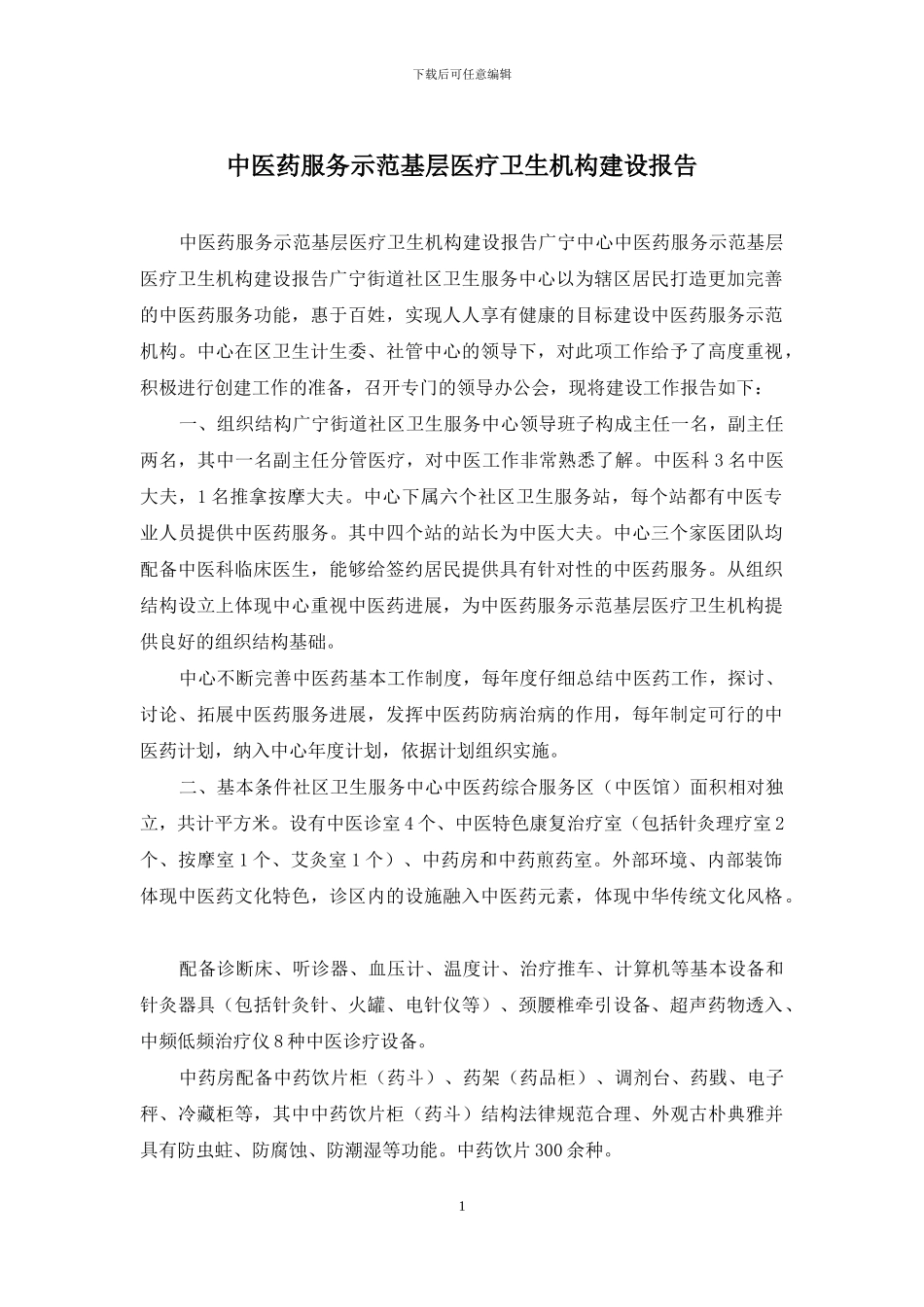 中医药服务示范基层医疗卫生机构建设报告_第1页