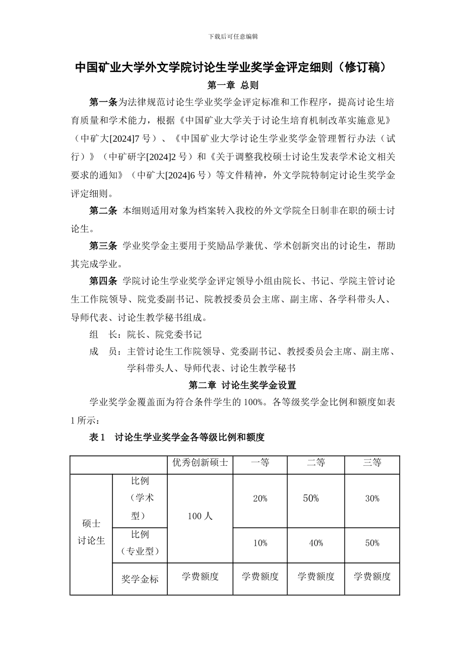 中国矿业大学外文学院研究生学业奖学金评定细则_第1页