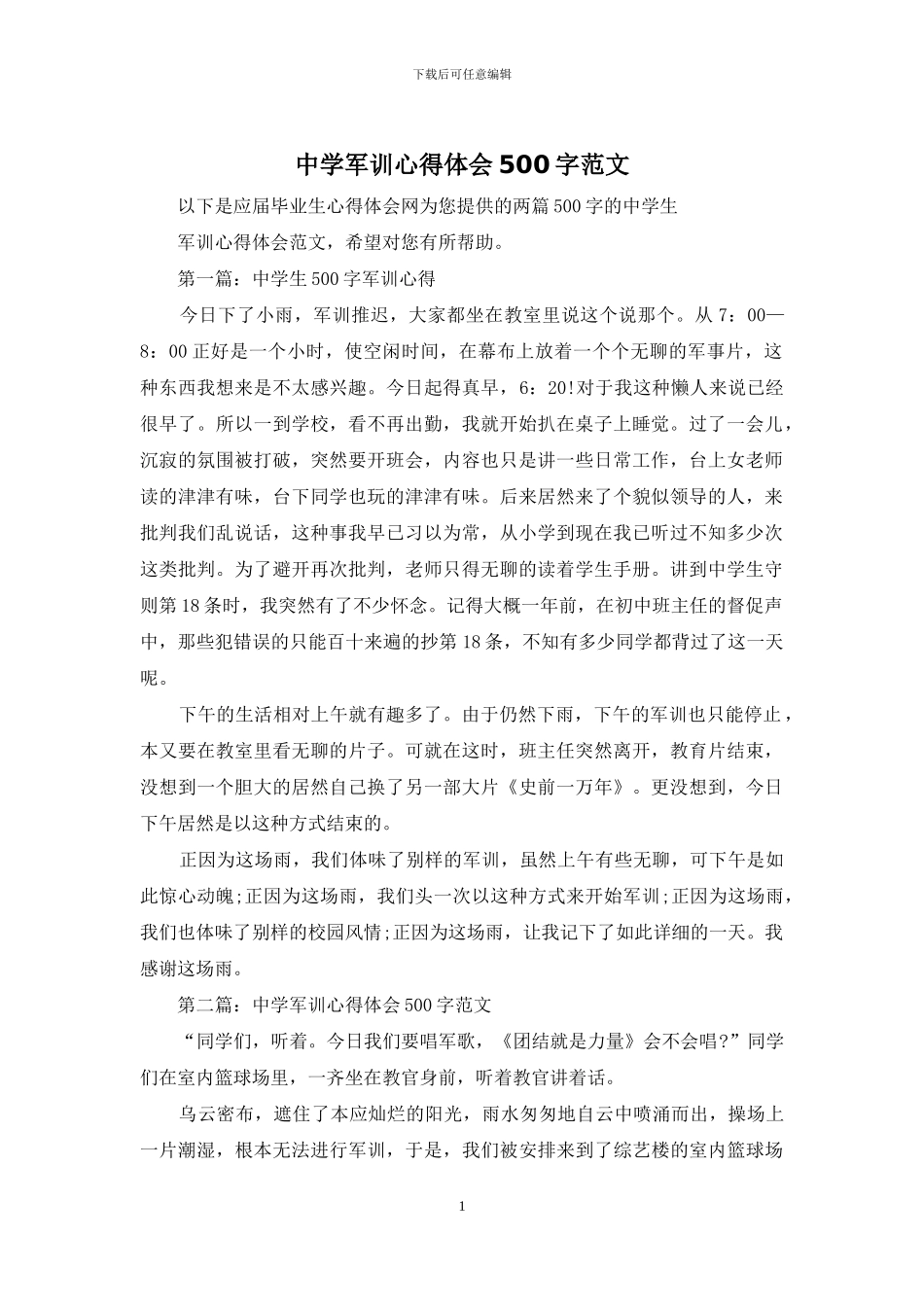 中学军训心得体会500字范文_第1页