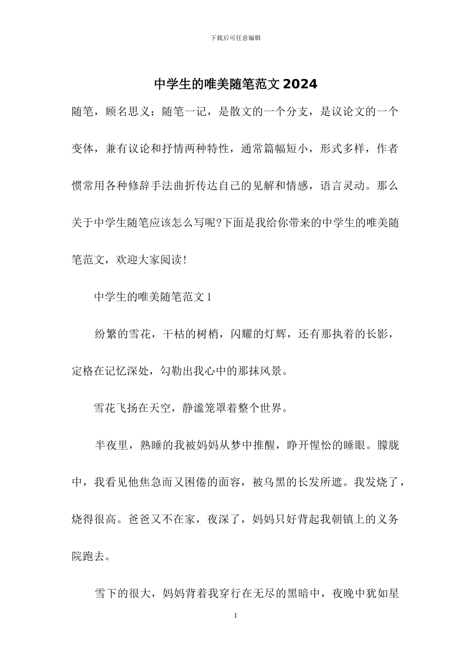 中学生的唯美随笔范文2024_第1页