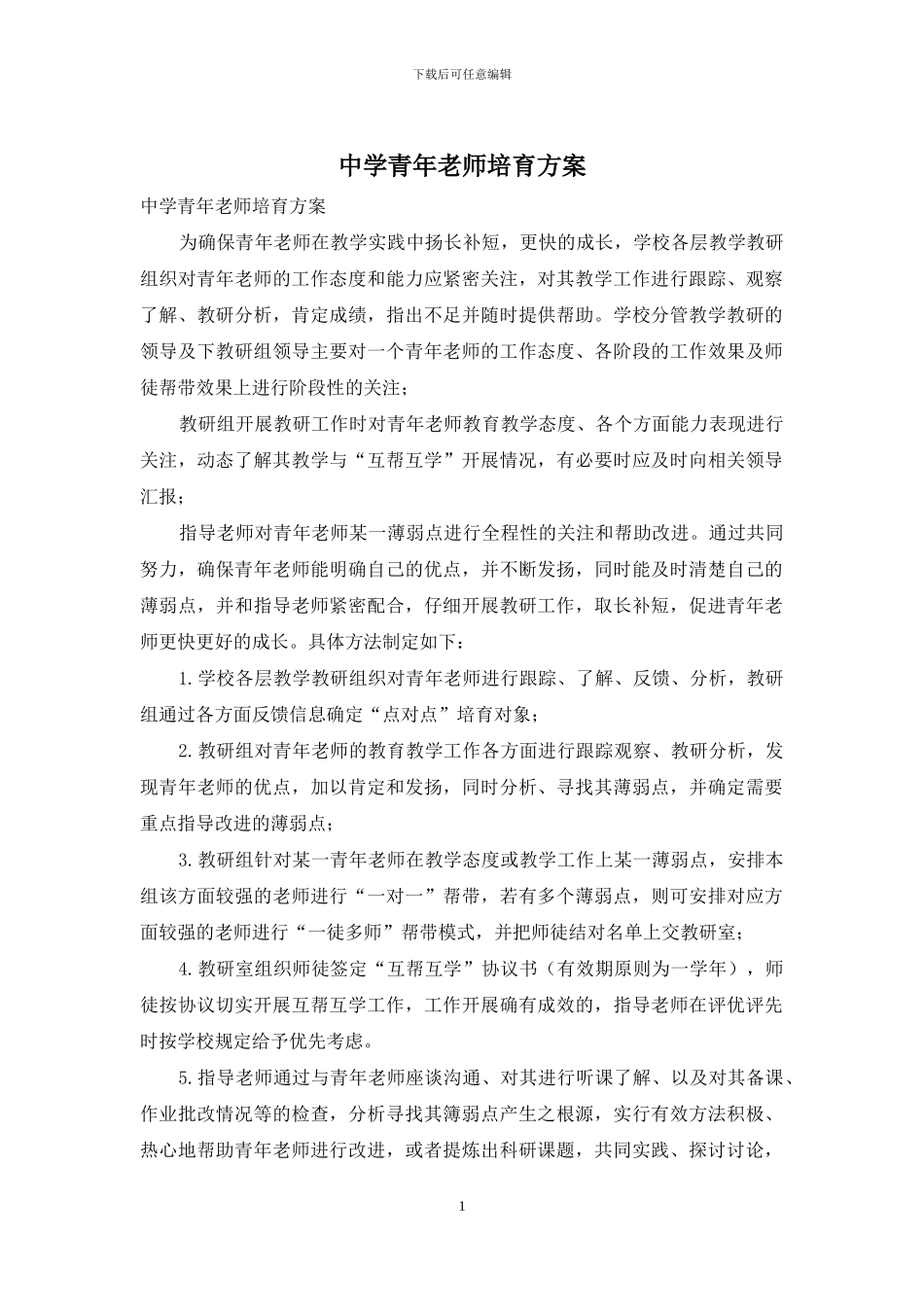 中学青年教师培养方案_第1页