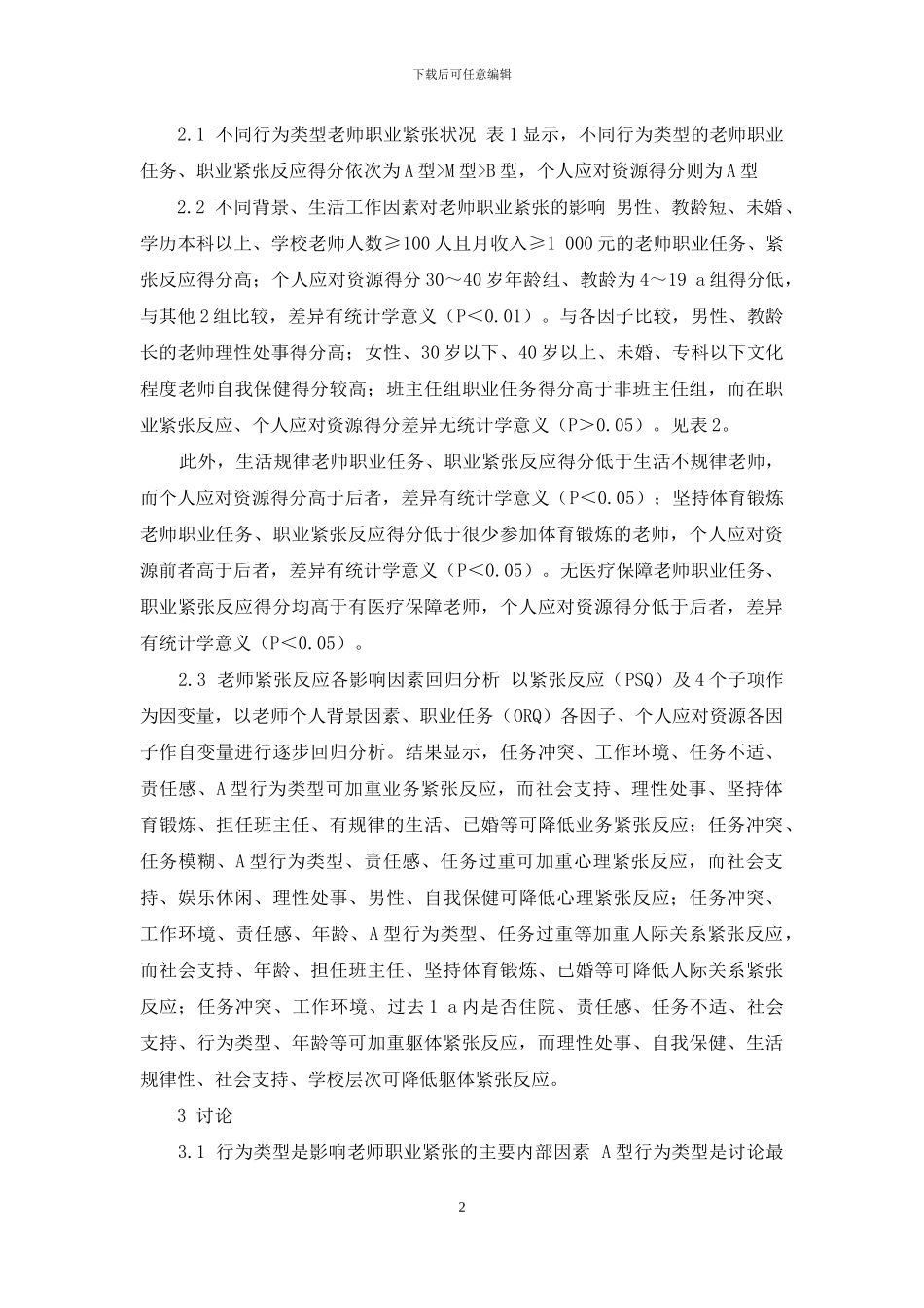 中小学教师职业紧张及其影响因素分析_第2页