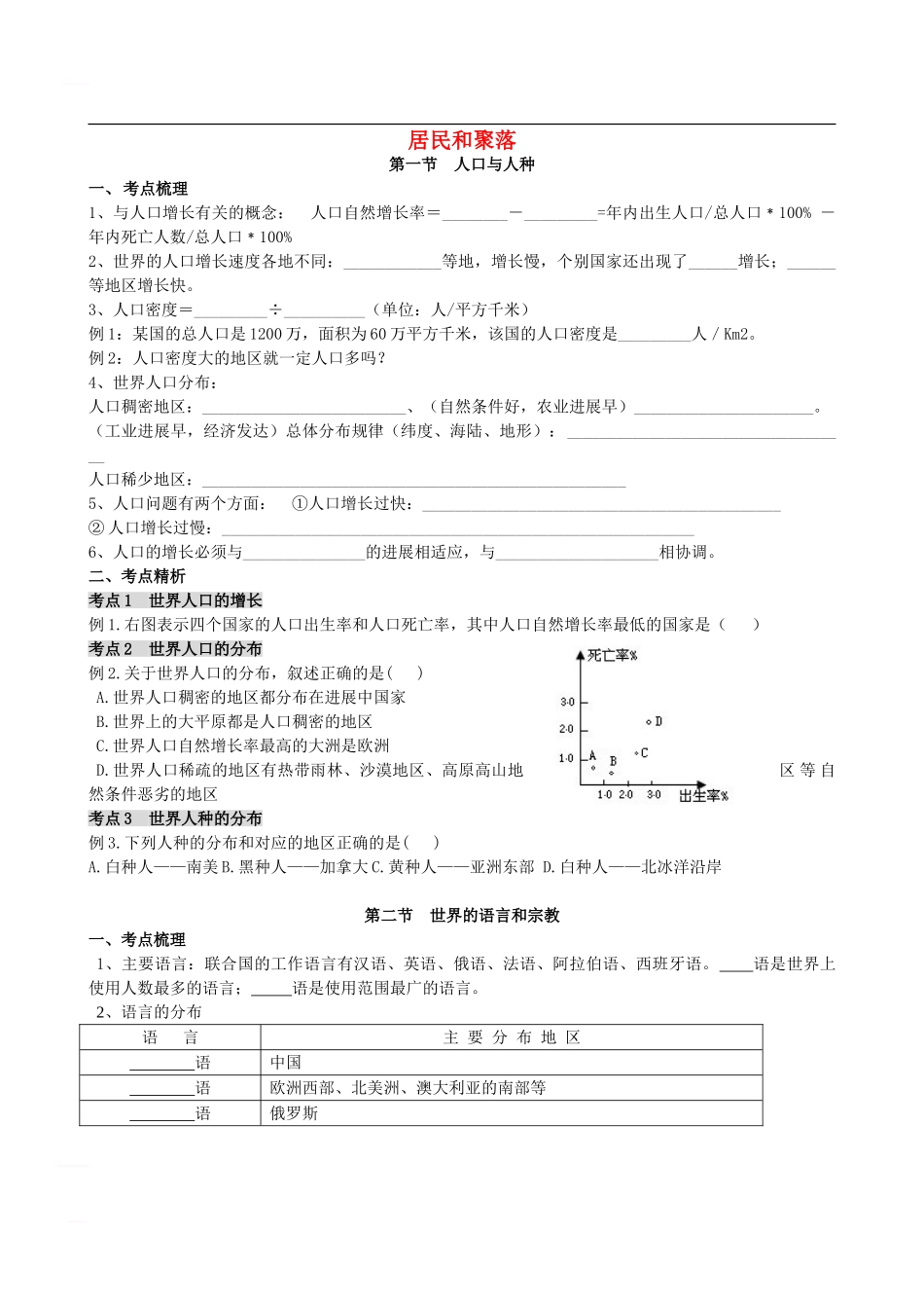 中考地理二轮专题复习材料-专题三-居民和聚落_第1页