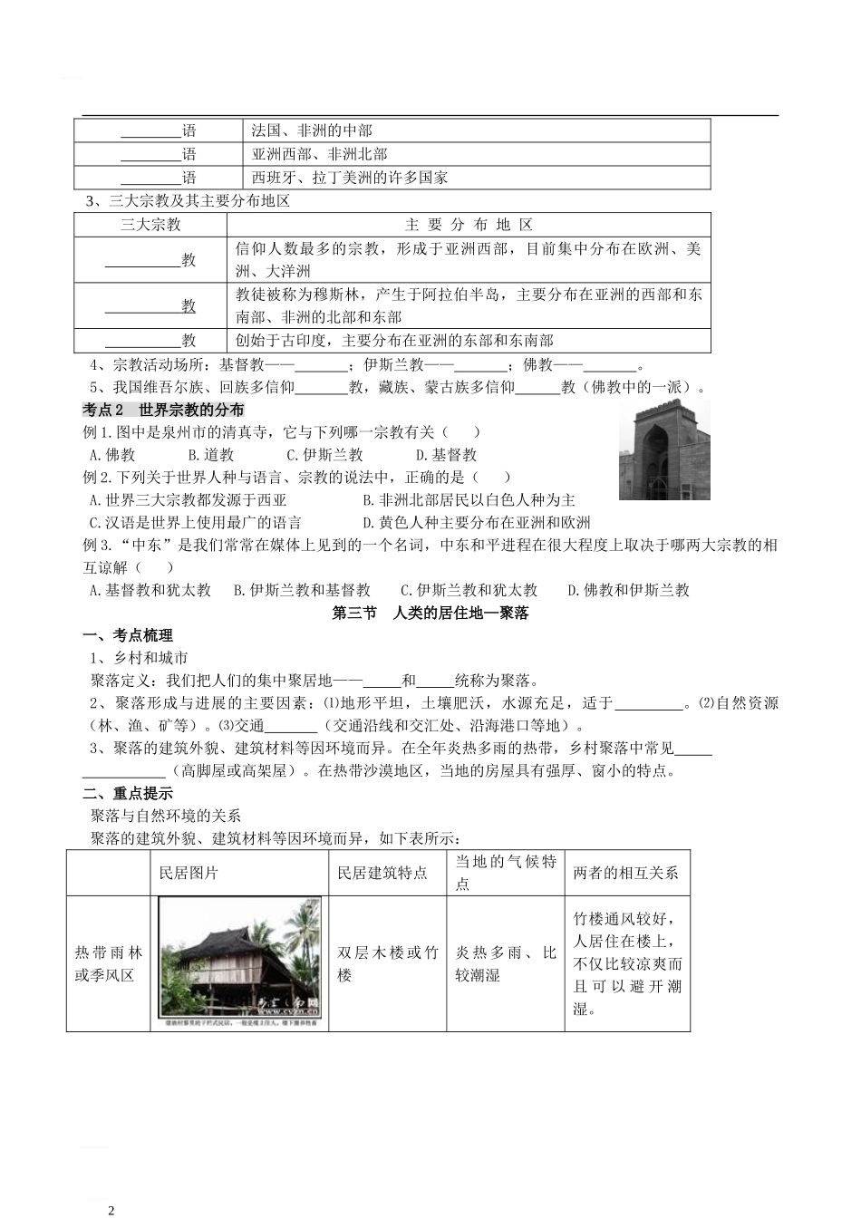 中考地理二轮专题复习材料-专题三-居民和聚落_第2页