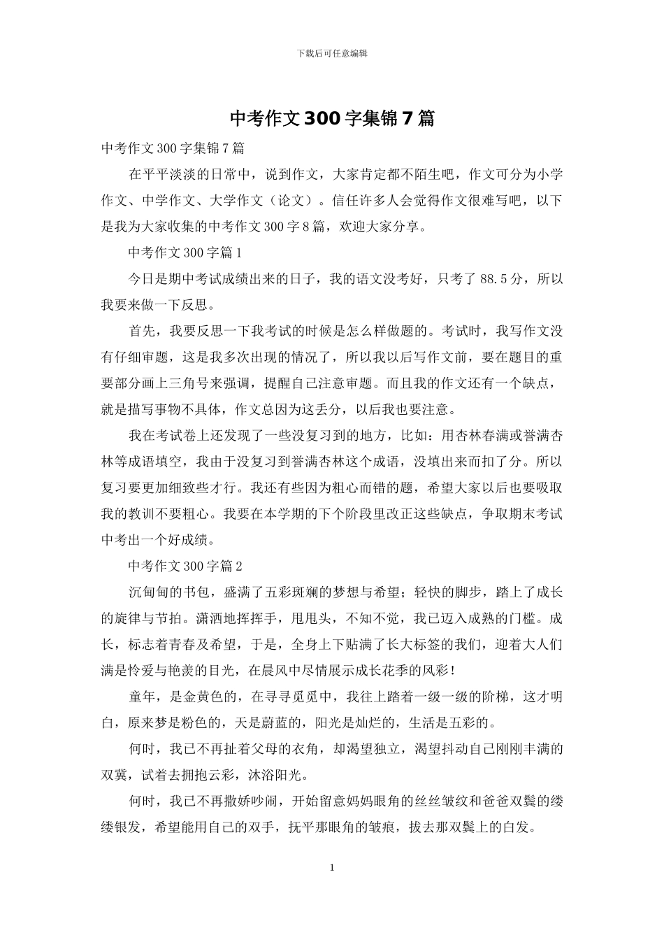 中考作文300字集锦7篇_第1页