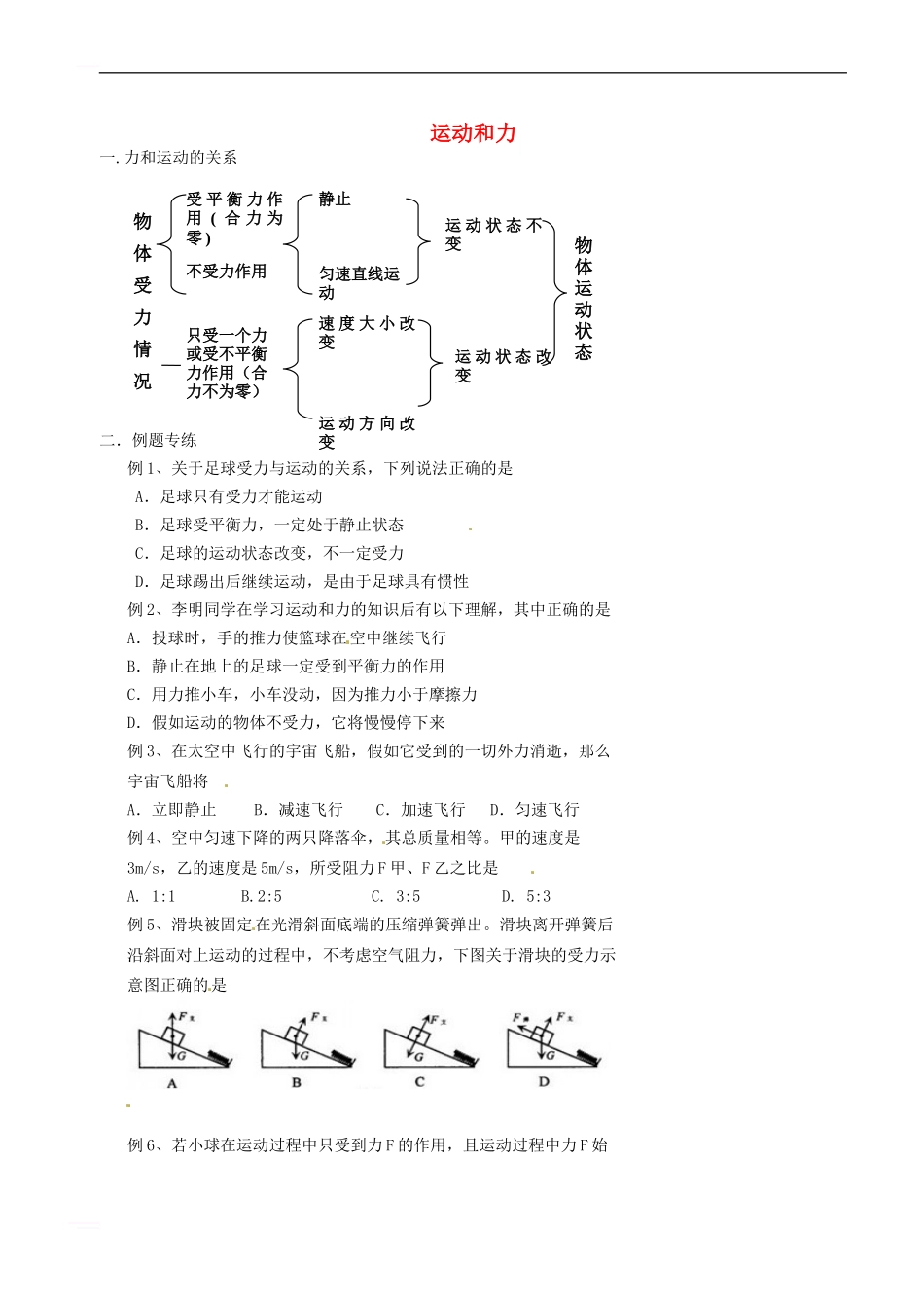 中考物理冲刺复习-力与运动-专题5-运动和力训练_第1页