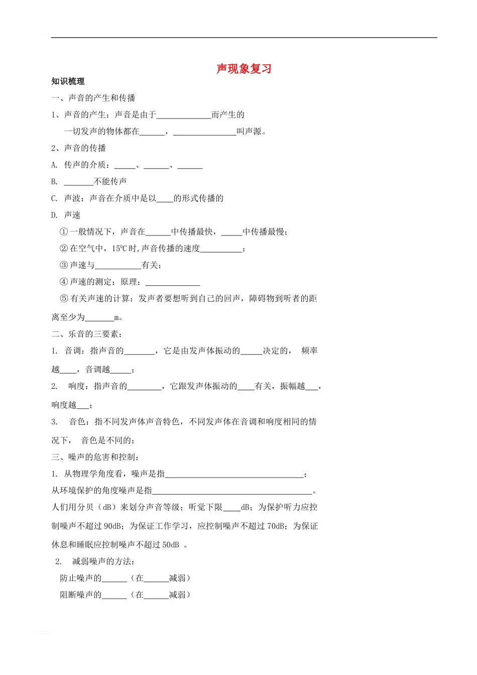 中考物理冲刺复习-声光热总复习-声现象训练_第1页