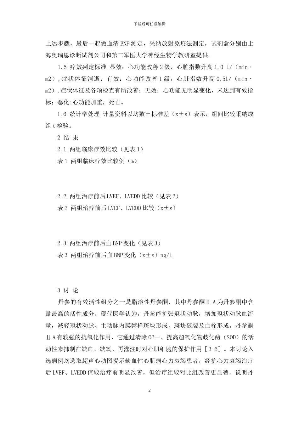 丹参酮ⅡA磺酸钠对缺血性心肌病心力衰竭患者血浆脑钠肽的影响-心力衰竭与脑钠肽_第2页