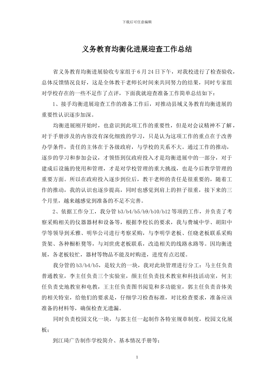 义务教育均衡化发展迎查工作总结_第1页